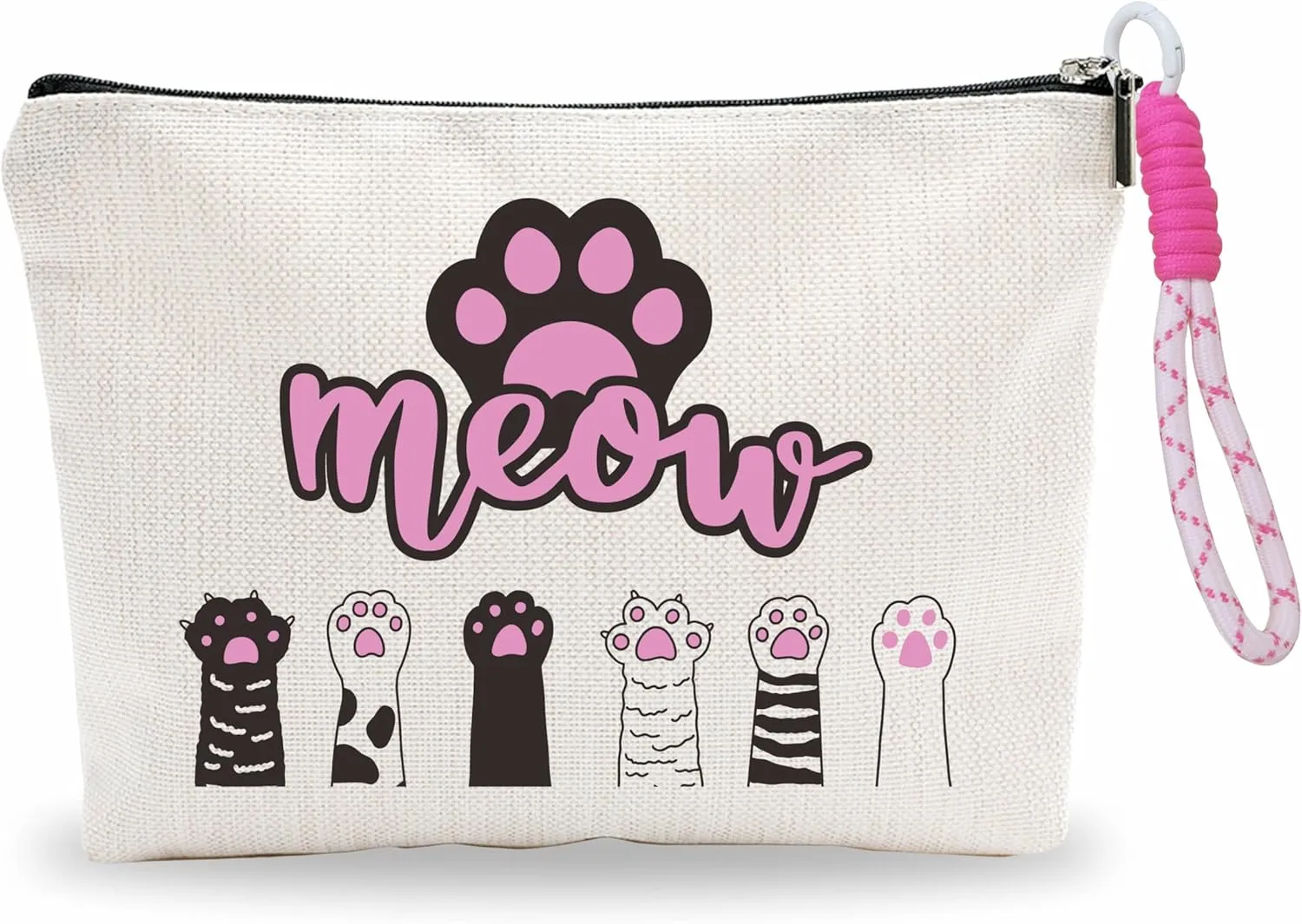 Cat's Paw Makeup Bag With Pink Hand Strap,Cosmetic Bag For Women,Travel Skin Care Bag,Toiletry Bag,Gift For Cat Lovers,Birthday Present,Make Up Bag Organizer,Women Essentials -A31
