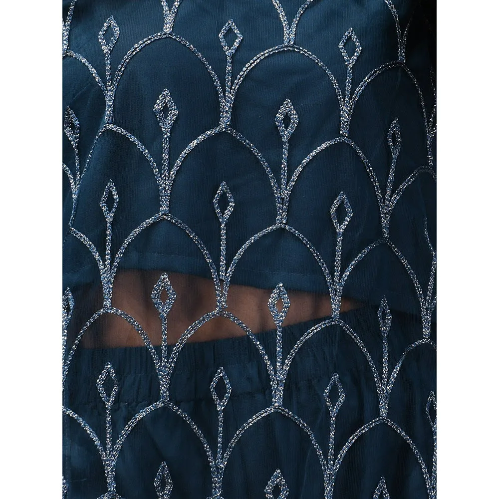 CHARUKRITI Teal Georgette Embroidery Kurta with Pant (Set of 2)