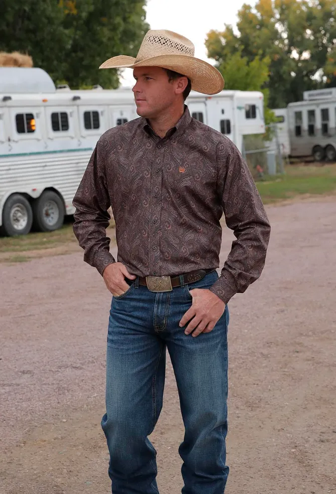 Cinch Men's Brown Paisley Print Button Long Sleeve Western Shirt MTW1105819 MTW105819X