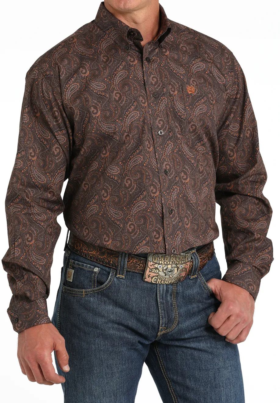 Cinch Men's Brown Paisley Print Button Long Sleeve Western Shirt MTW1105819 MTW105819X