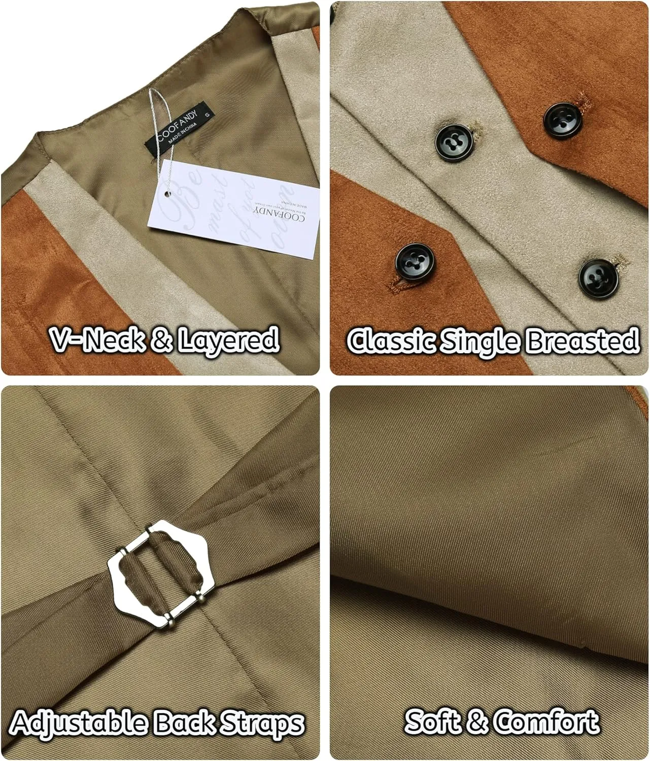 COOFANDY Men's Suede Leather Vest Layered Style Dress Vest Waistcoat