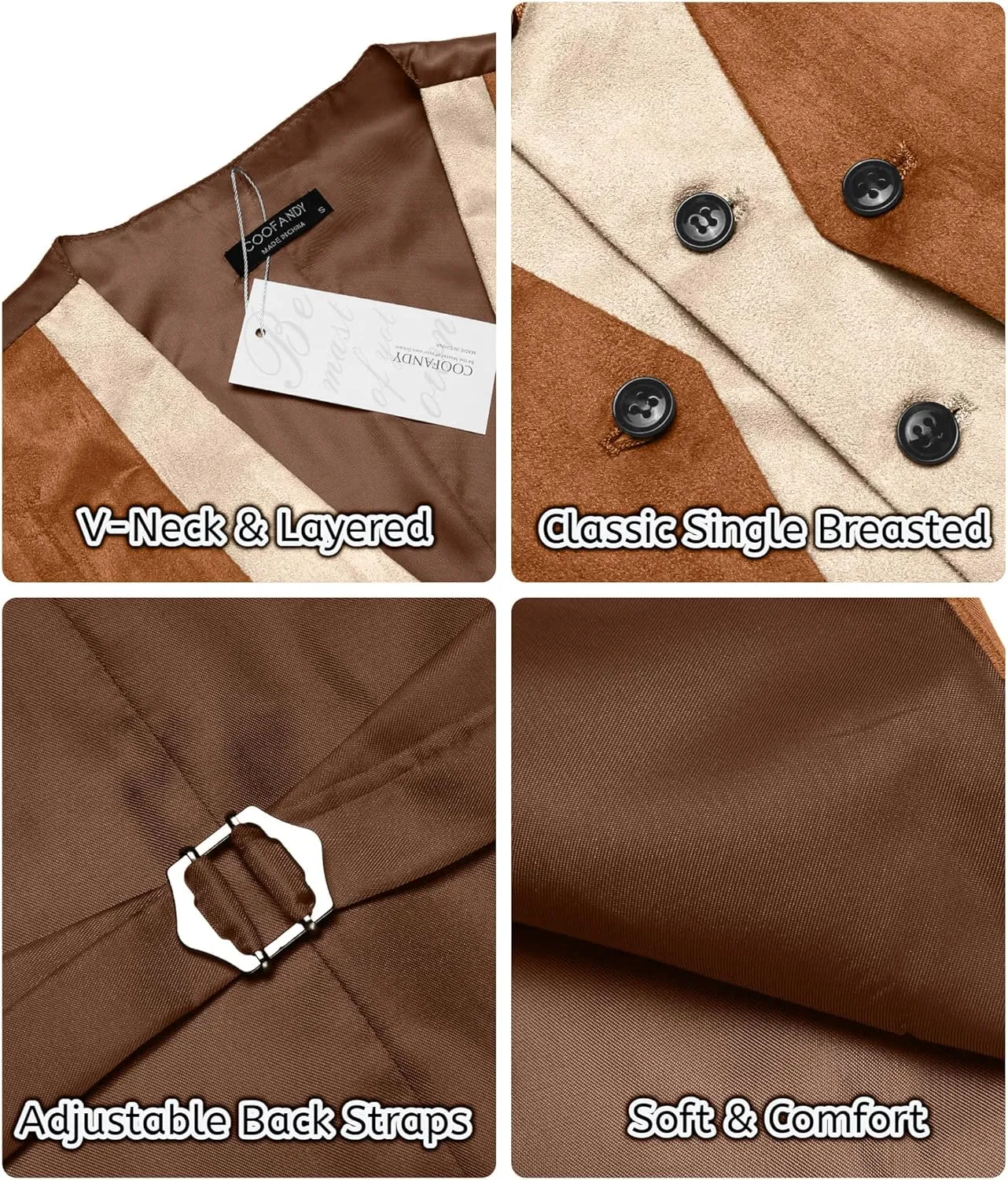 COOFANDY Men's Suede Leather Vest Layered Style Dress Vest Waistcoat