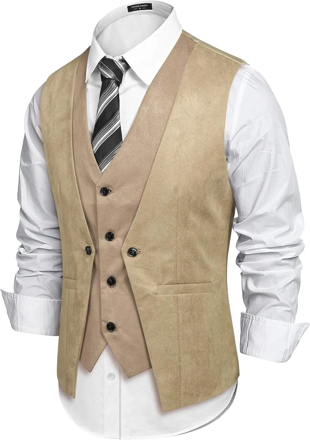 COOFANDY Men's Suede Leather Vest Layered Style Dress Vest Waistcoat