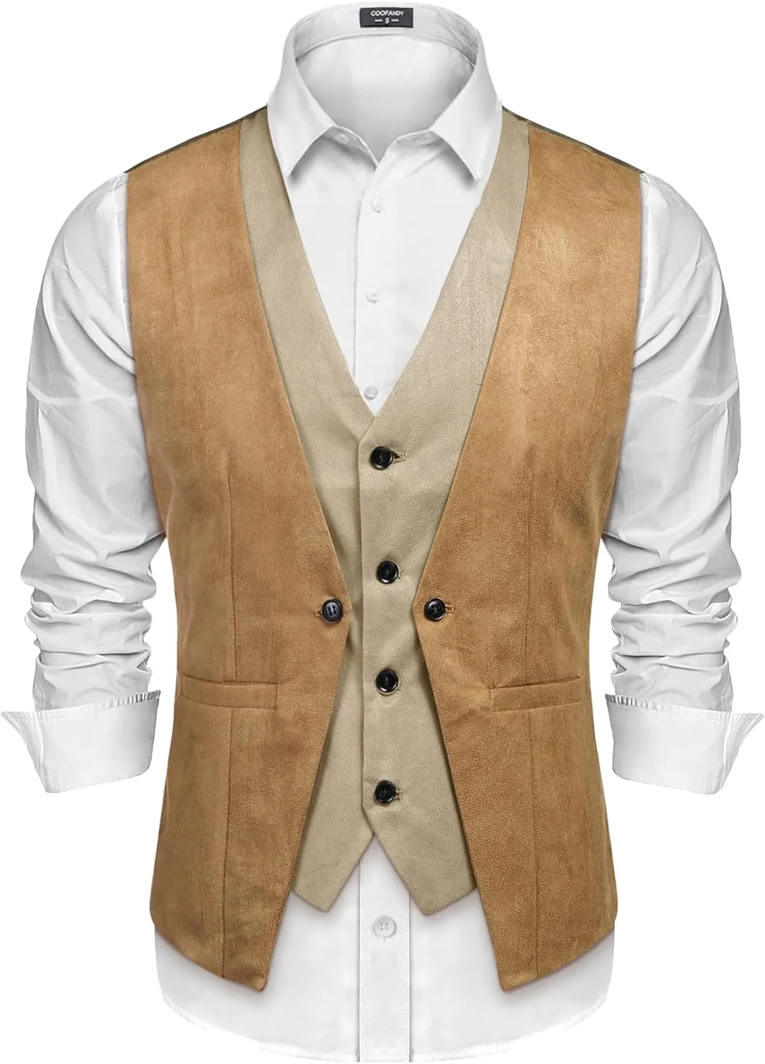COOFANDY Men's Suede Leather Vest Layered Style Dress Vest Waistcoat