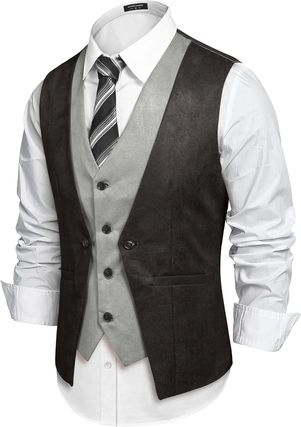 COOFANDY Men's Suede Leather Vest Layered Style Dress Vest Waistcoat