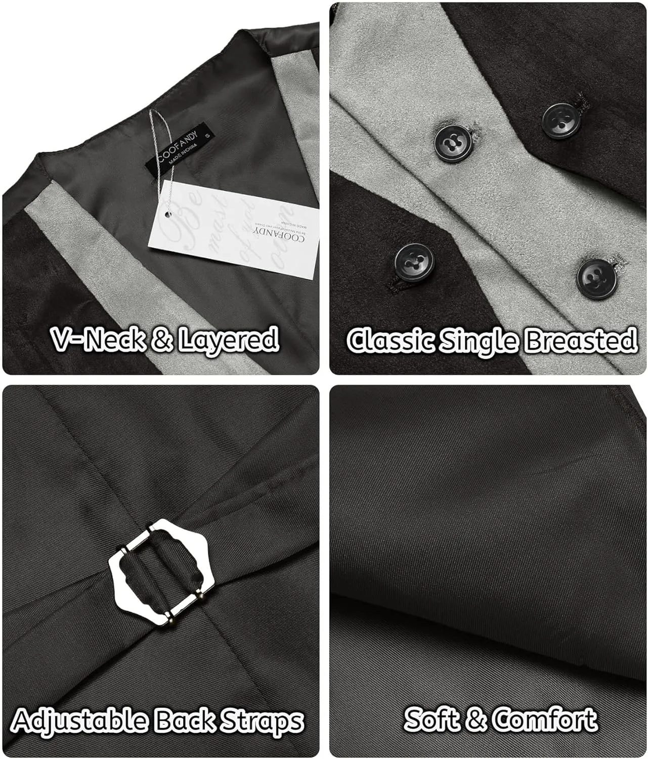 COOFANDY Men's Suede Leather Vest Layered Style Dress Vest Waistcoat