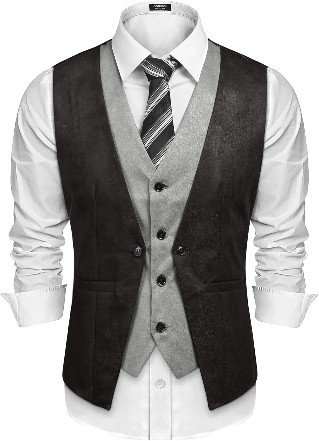 COOFANDY Men's Suede Leather Vest Layered Style Dress Vest Waistcoat