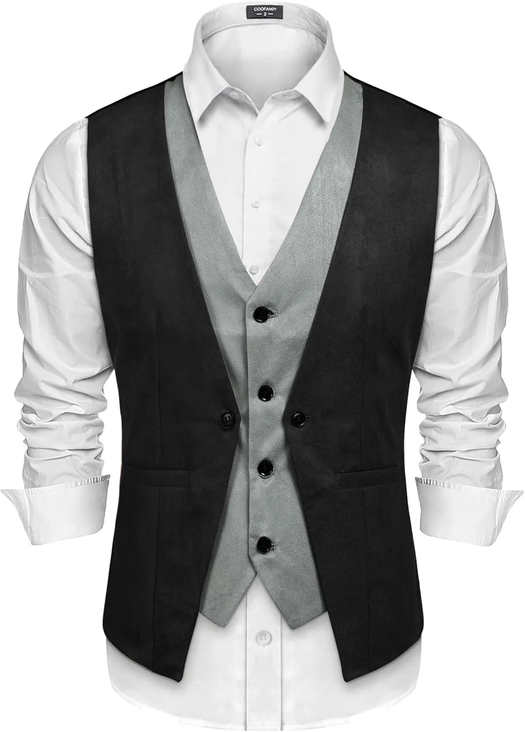 COOFANDY Men's Suede Leather Vest Layered Style Dress Vest Waistcoat
