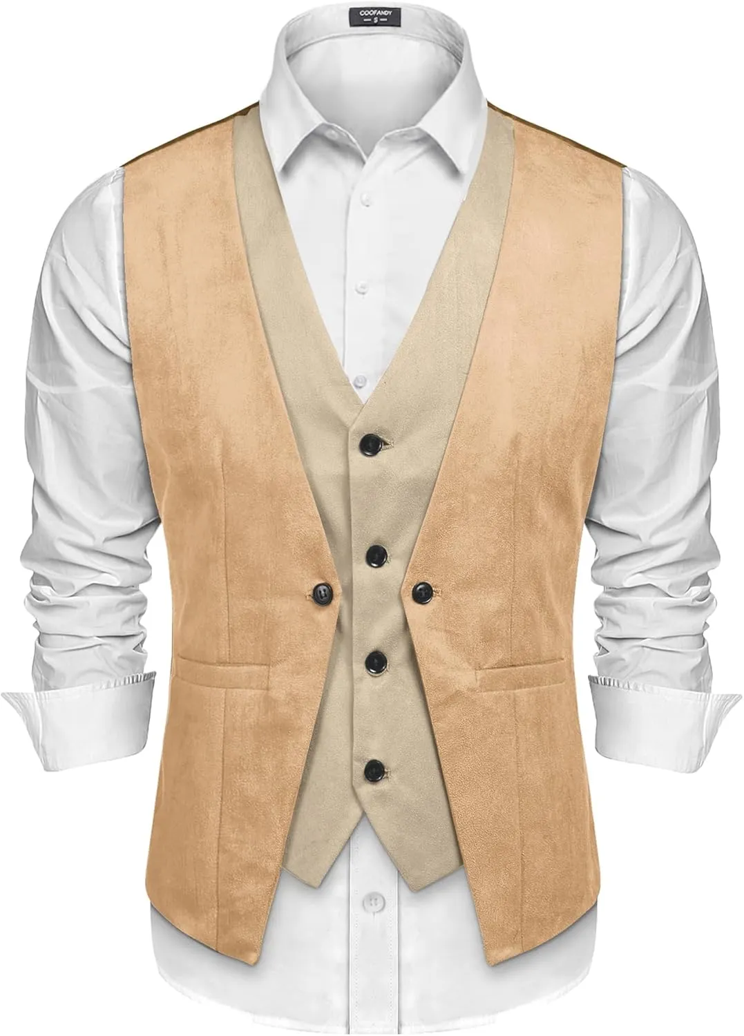 COOFANDY Men's Suede Leather Vest Layered Style Dress Vest Waistcoat