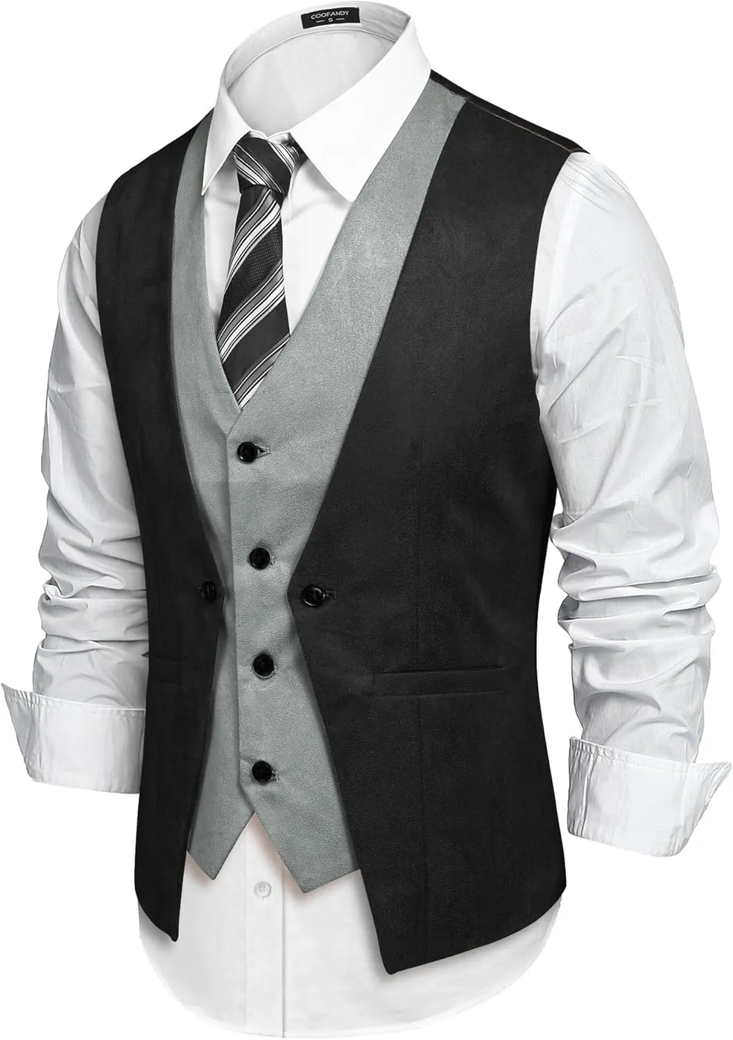 COOFANDY Men's Suede Leather Vest Layered Style Dress Vest Waistcoat