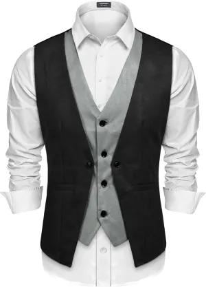 COOFANDY Men's Suede Leather Vest Layered Style Dress Vest Waistcoat