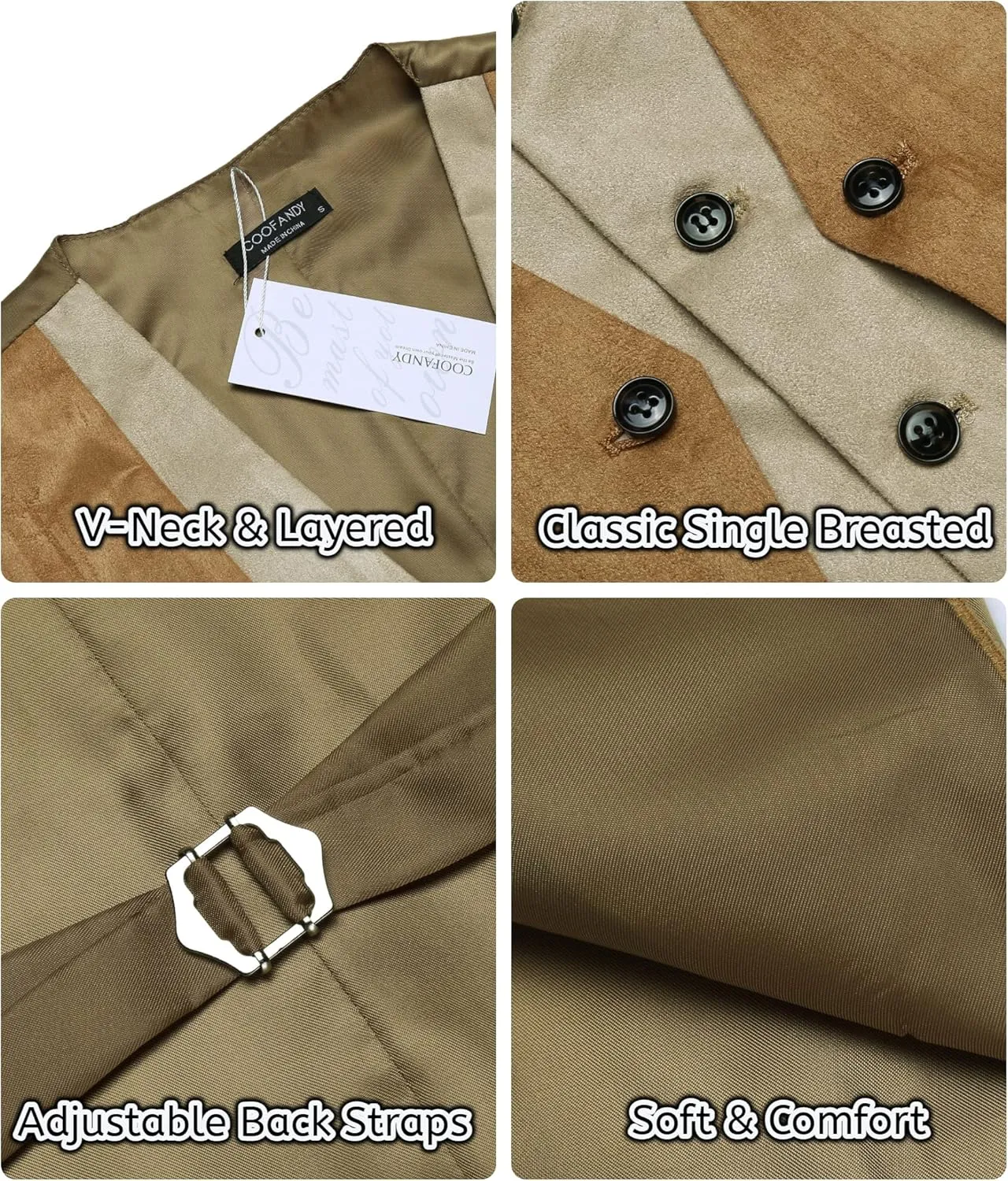 COOFANDY Men's Suede Leather Vest Layered Style Dress Vest Waistcoat