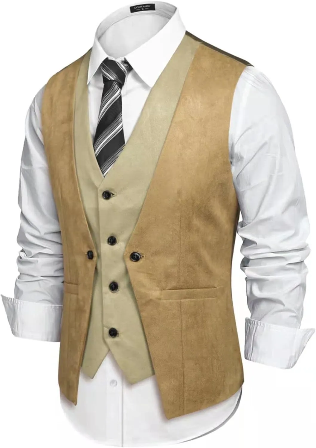 COOFANDY Men's Suede Leather Vest Layered Style Dress Vest Waistcoat