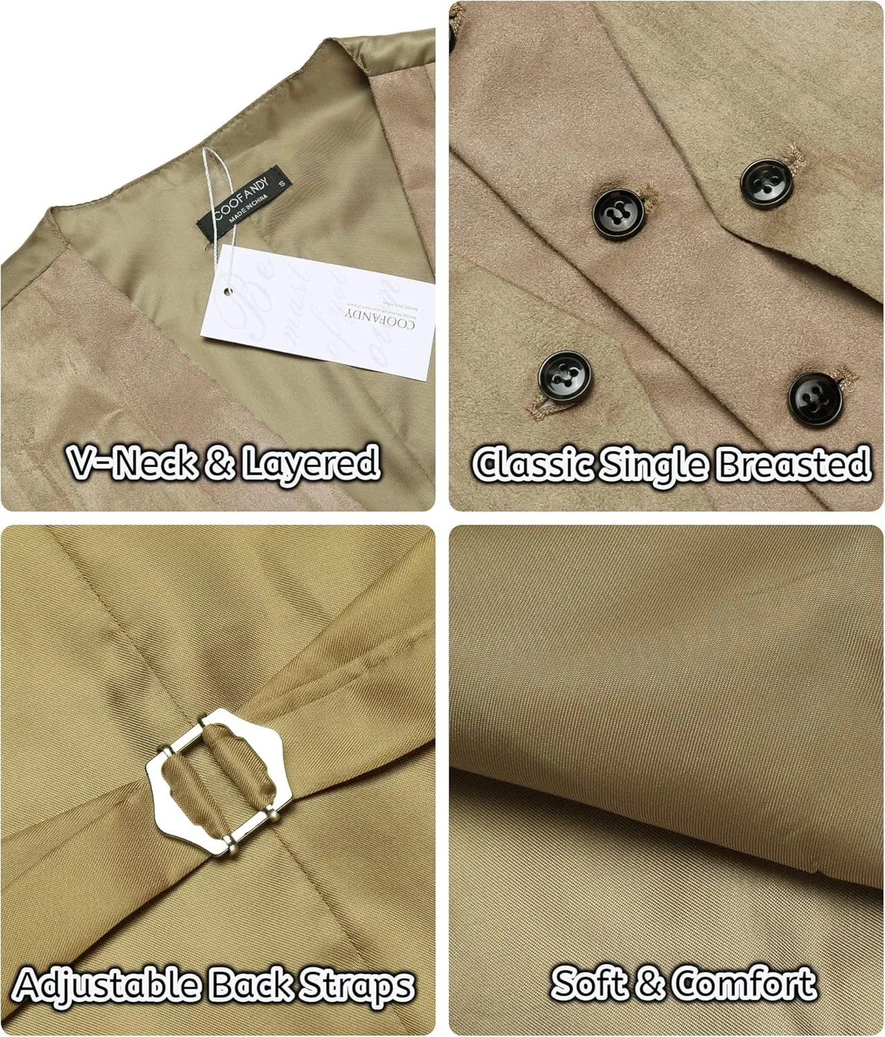 COOFANDY Men's Suede Leather Vest Layered Style Dress Vest Waistcoat
