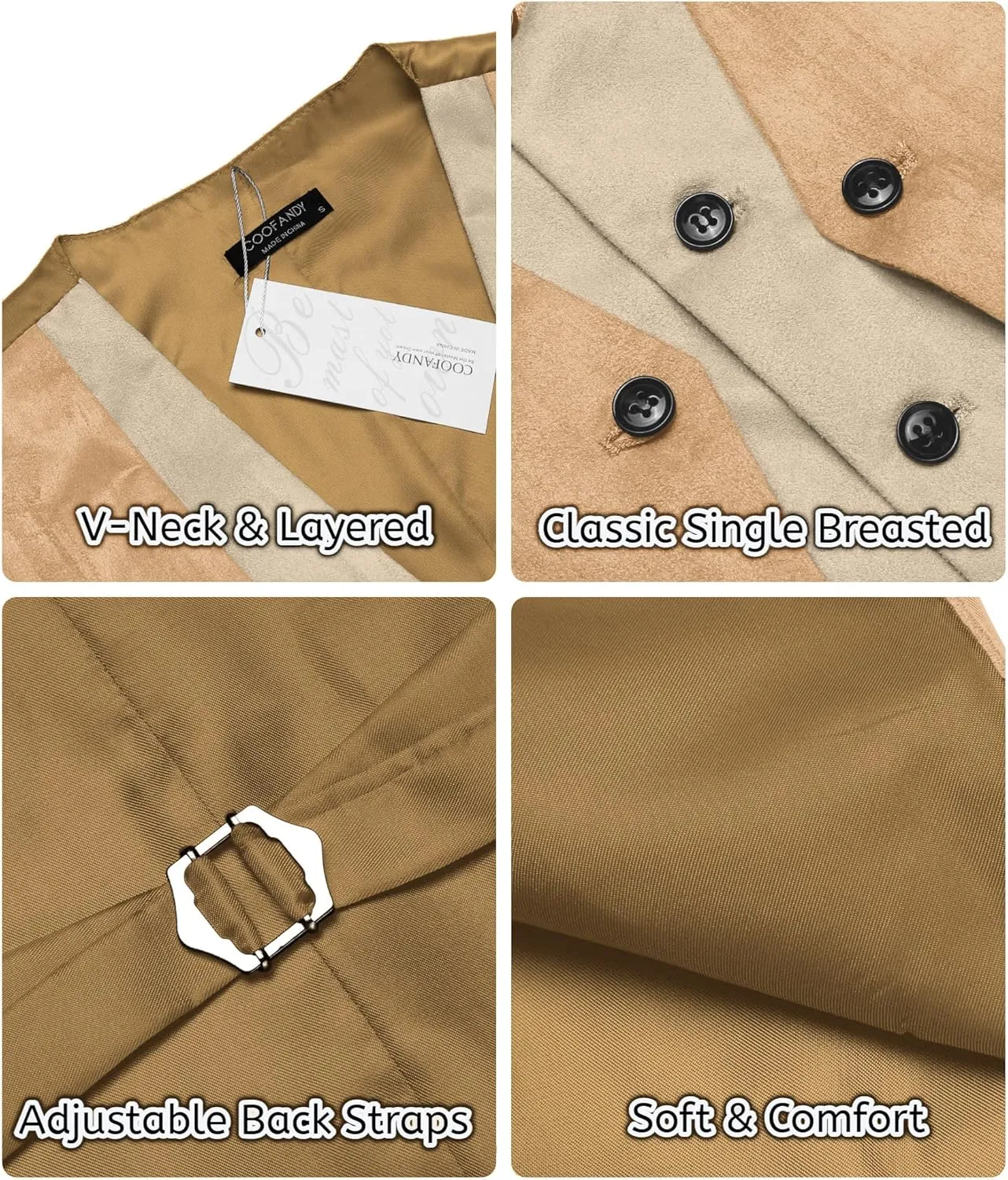 COOFANDY Men's Suede Leather Vest Layered Style Dress Vest Waistcoat