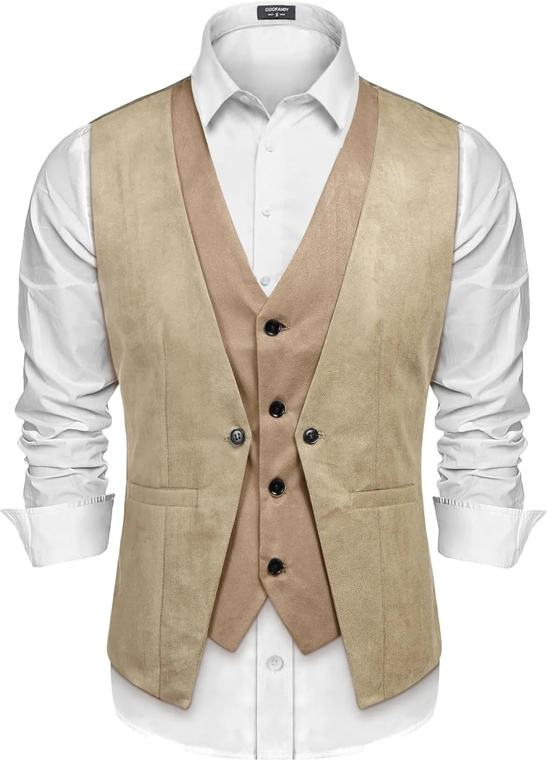 COOFANDY Men's Suede Leather Vest Layered Style Dress Vest Waistcoat