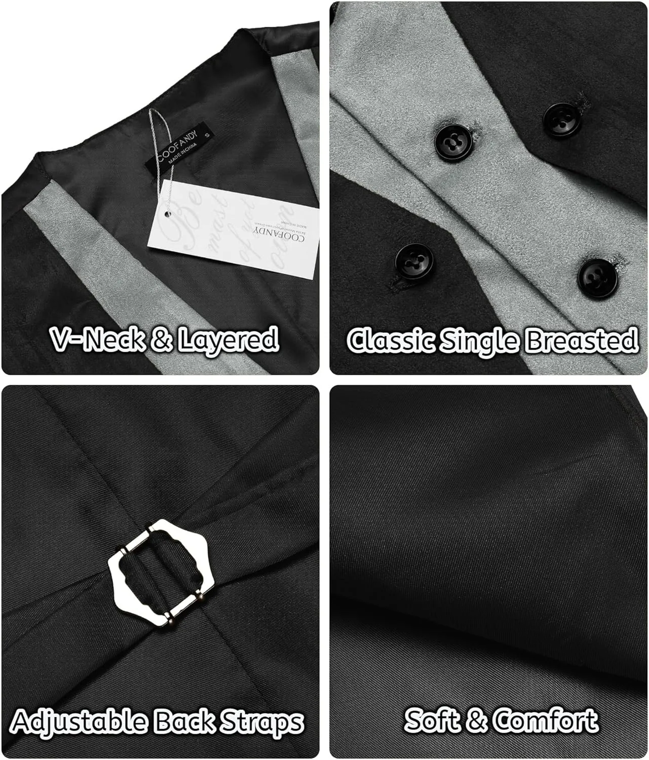 COOFANDY Men's Suede Leather Vest Layered Style Dress Vest Waistcoat