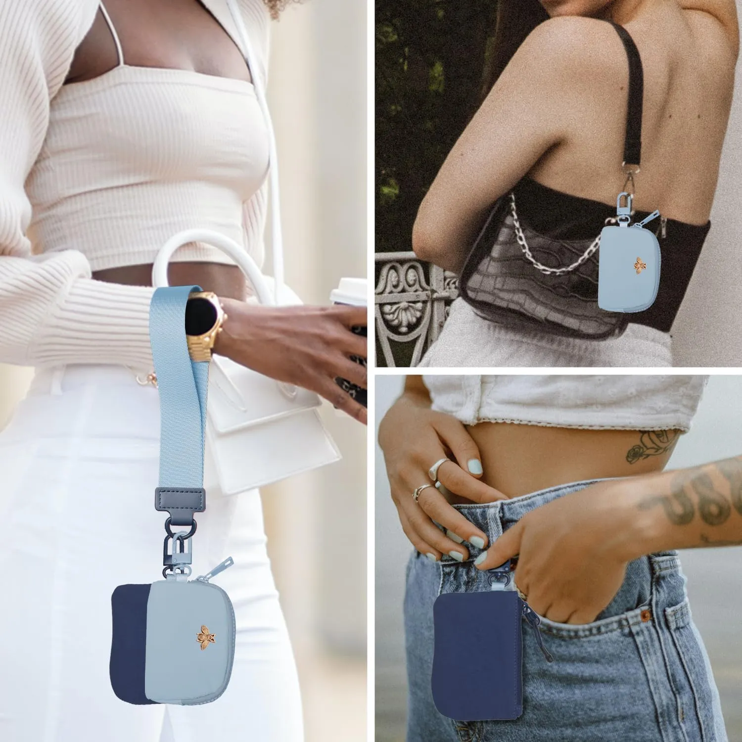 COOLANS Mini Wristlet Wallets Dual Pouch,Around Wristlet Handbag Wallet for Women Zip Cards Holder,Wristlet Bracelet Purse
