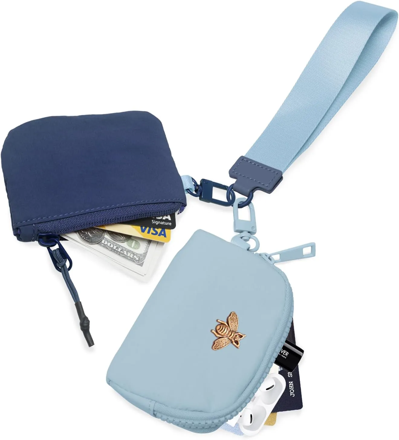 COOLANS Mini Wristlet Wallets Dual Pouch,Around Wristlet Handbag Wallet for Women Zip Cards Holder,Wristlet Bracelet Purse