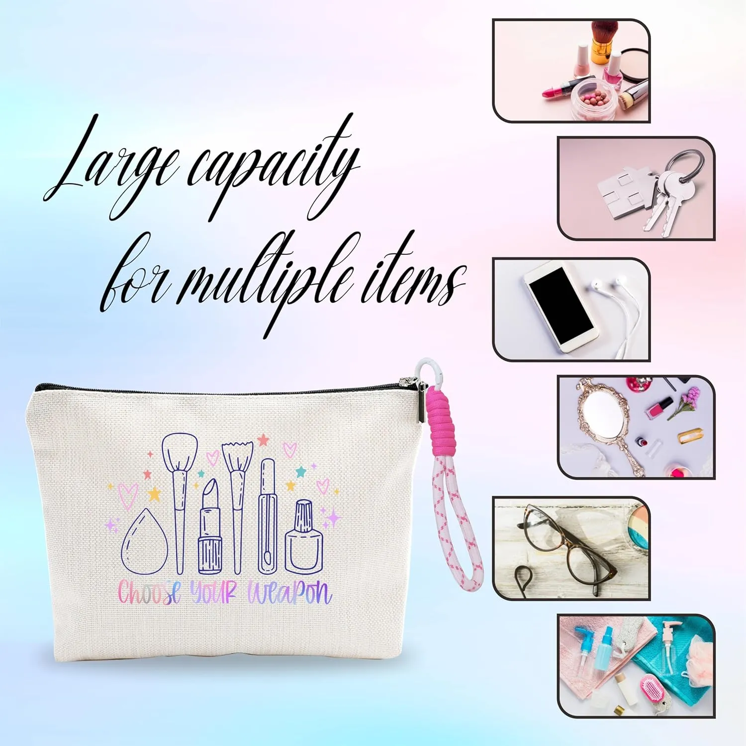Cosmetic Bag With Pink Hand Strap,Makeup Zipper Pouch Bag,Travel Pouch,Toiletry Bag,Stuff Bag,Make Up Bags For Women,Women Essentials & Accessories-A16