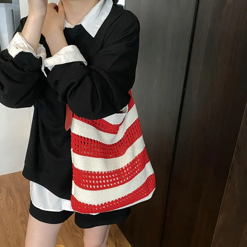 Crochet Tote Bag for Women large Shoulder Shopping Bag Beach Mesh Knitted Hollow Hobo Handbag Cute Sling Purse 2025