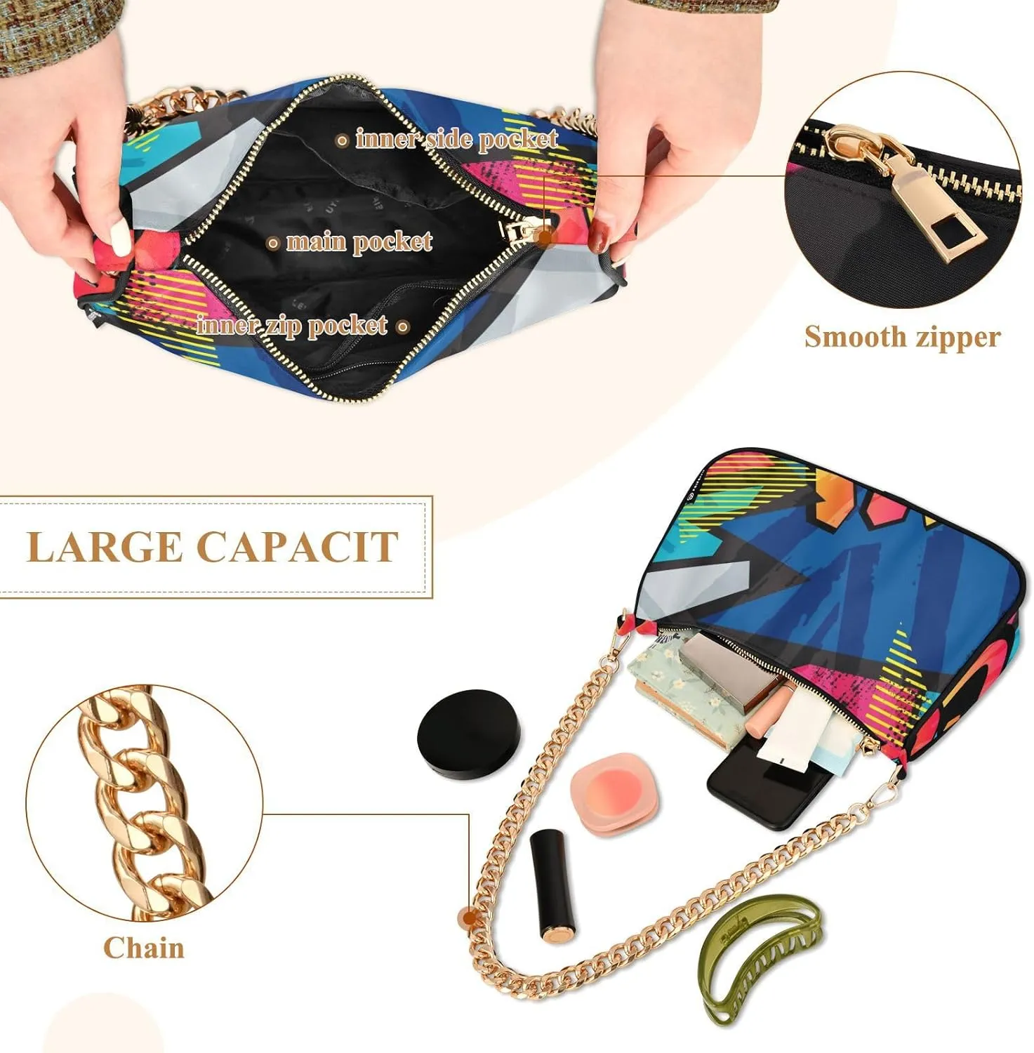 Crossbody Handbag with Chain Strap Combining Hobo Style with Large Capacity
