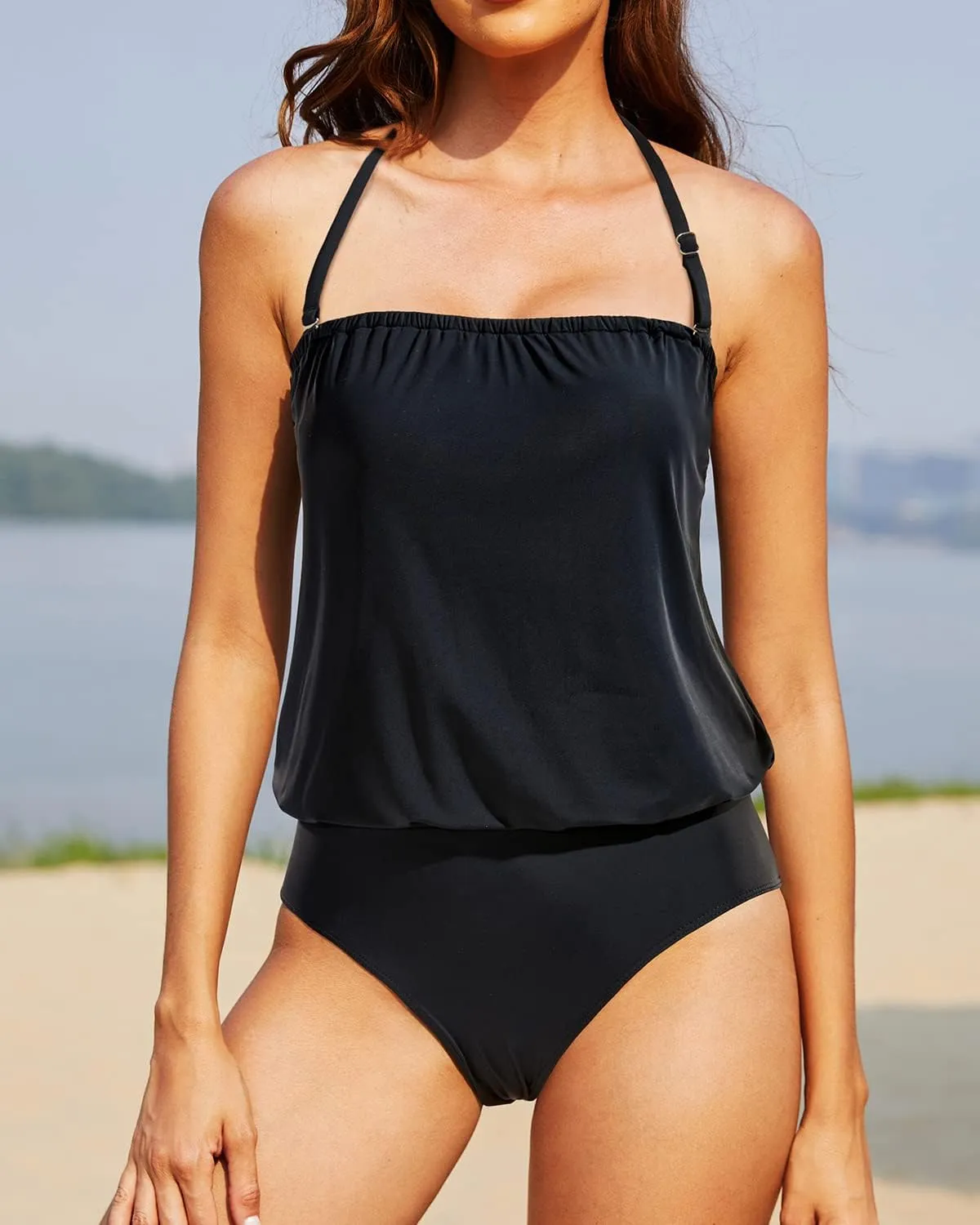 Daci Womens Front Cross One Piece Swimsuits Keyhole Tummy Control Ruched Bathing Suits Swimwear
