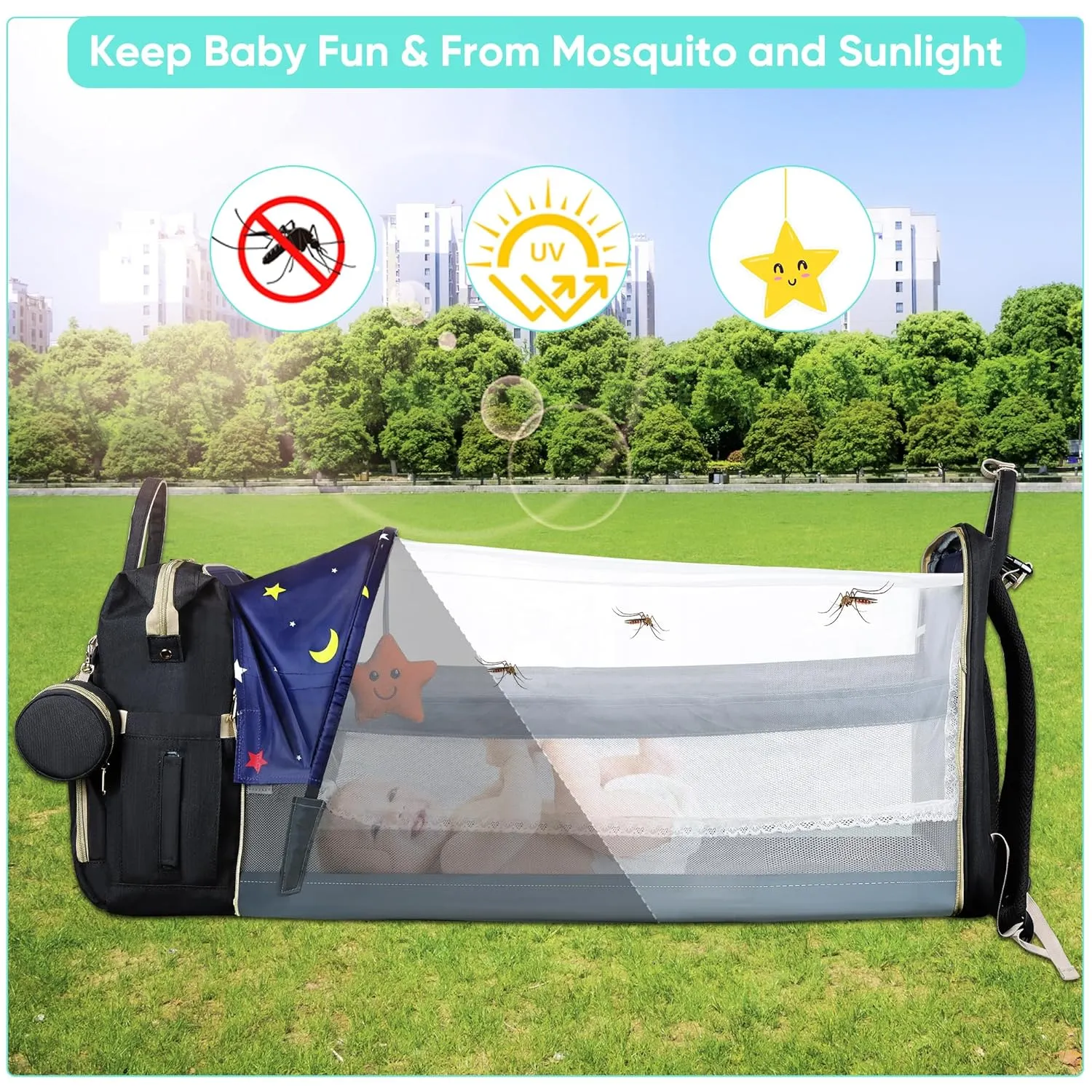 Diaper Bag Backpack for Mom and Dad, Large Capacity Baby Travel Bag with USB Charging Port, Waterproof Foldable Baby Bag for Boys and Girls, Stylish Maternity Backpack for Travel & HospitalBlack