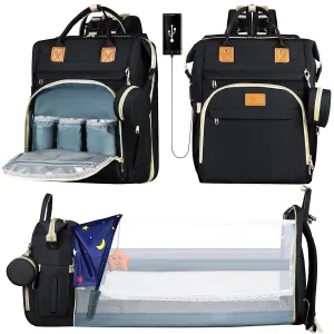 Diaper Bag Backpack for Mom and Dad, Large Capacity Baby Travel Bag with USB Charging Port, Waterproof Foldable Baby Bag for Boys and Girls, Stylish Maternity Backpack for Travel & HospitalBlack