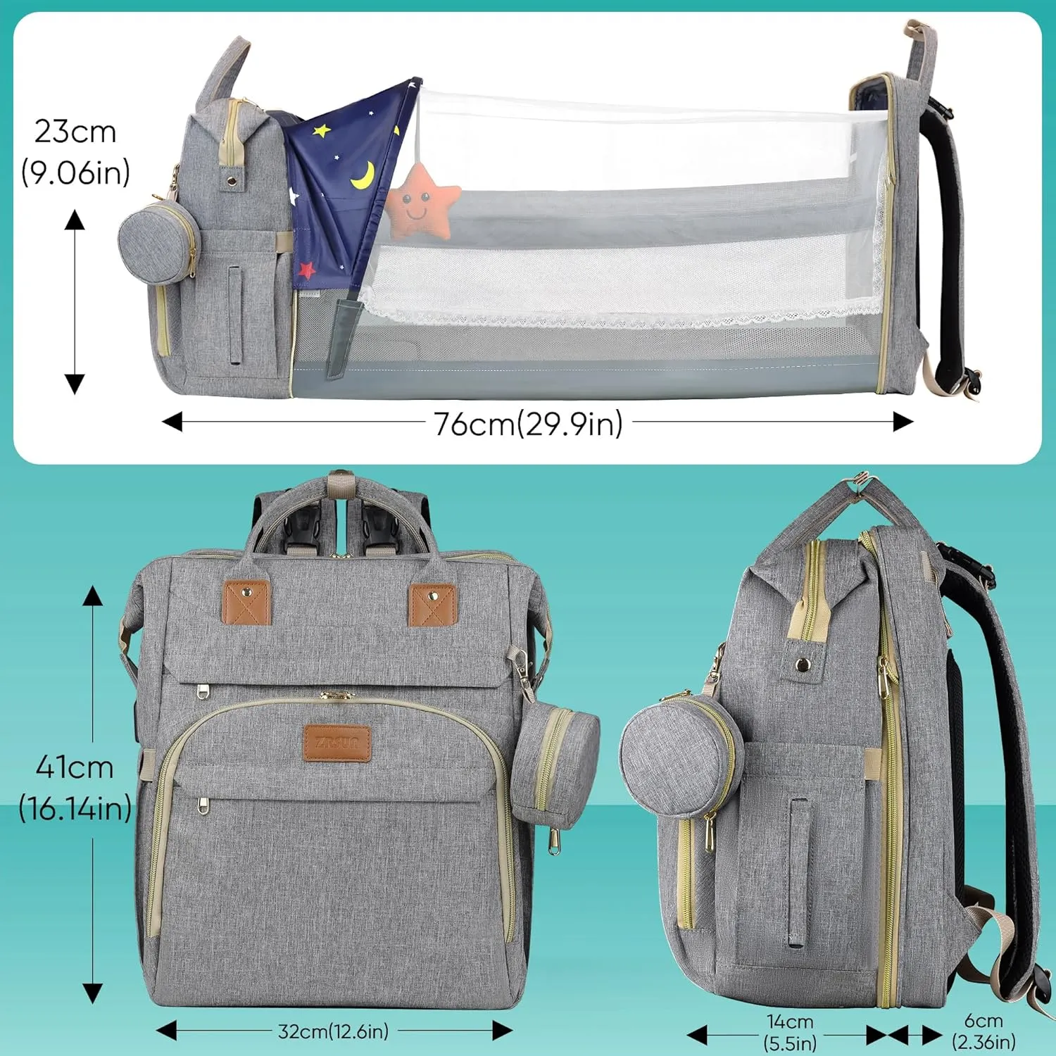 Diaper Bag Backpack for Mom and Dad, Large Capacity Baby Travel Bag with USB Charging Port, Waterproof Foldable Baby Bag for Boys and Girls, Stylish Maternity Backpack for Travel & HospitalGrey