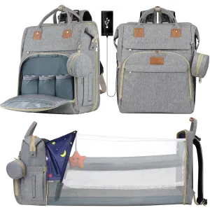 Diaper Bag Backpack for Mom and Dad, Large Capacity Baby Travel Bag with USB Charging Port, Waterproof Foldable Baby Bag for Boys and Girls, Stylish Maternity Backpack for Travel & HospitalGrey