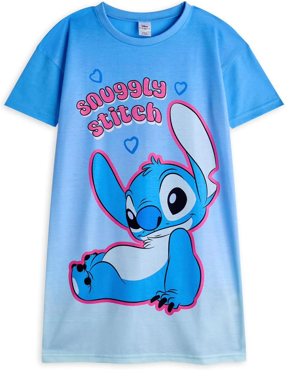 Disney Angel & Stitch Girls Nightdress Pajama Set Pack of 2 | Kids Character Graphic Print Long Sleeve Night T-Shirt & PJ