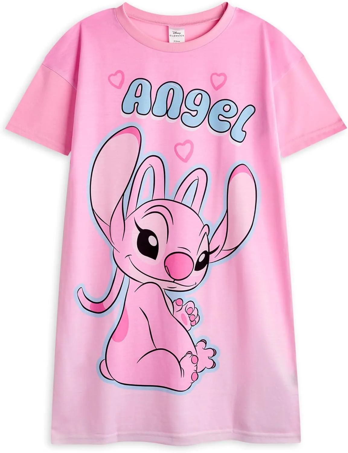 Disney Angel & Stitch Girls Nightdress Pajama Set Pack of 2 | Kids Character Graphic Print Long Sleeve Night T-Shirt & PJ