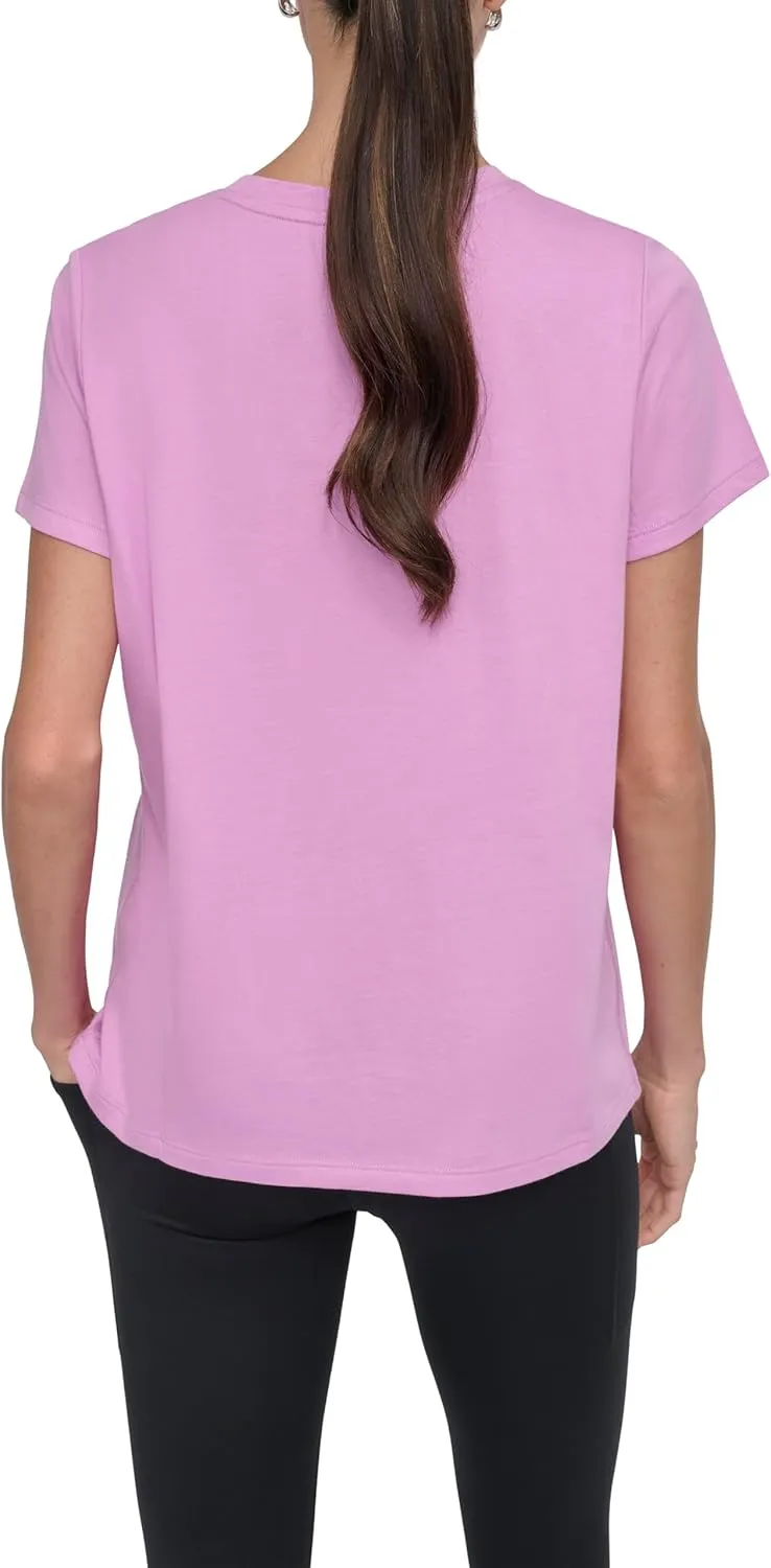 DKNY womens Rhinestone Stripe Logo Short Sleeve T-shirt