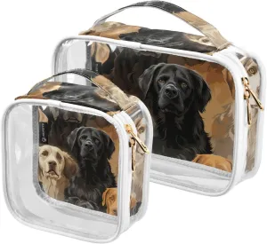 Dogs-pattern 2 Pack Clear Toiletry Bag Women Men, Portable Waterproof Clear Pouch, Cosmetic Bag with Double Zippers Large Opening Traveling with Handle for Bathroom Traveling Vacation Organizing