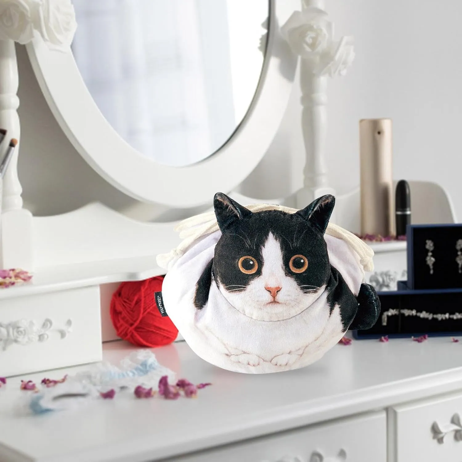 Drawstring Makeup Bag - 6.3 Inches Cat Makeup Bag | Cat Shaped Cosmetic Pouch | Cosmetic Pouch Bag Travel Makeup Organizer | Lay Flat Makeup Bag For Cat Lovers