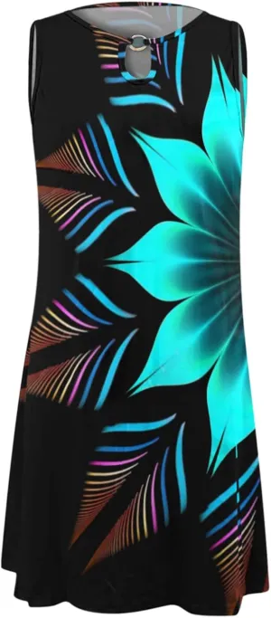 Eduavar Summer Dresses for Women 2024, Boho Dresses for Women 2024 Floral Print Sleeveless Tank Dress Summer Beach Mini Dress