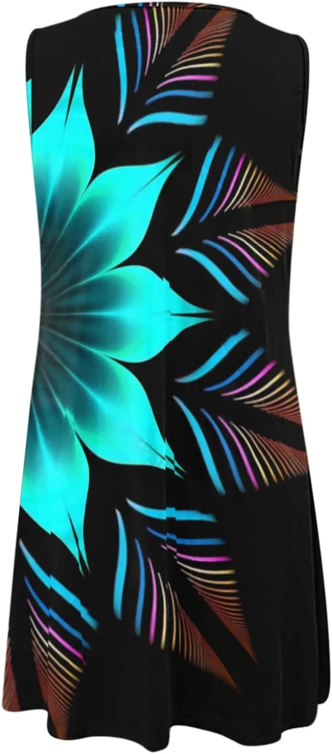 Eduavar Summer Dresses for Women 2024, Boho Dresses for Women 2024 Floral Print Sleeveless Tank Dress Summer Beach Mini Dress