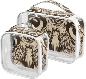 Face-owl-print 2 Pack Clear Toiletry Bag Women Men, Portable Waterproof Clear Pouch, Cosmetic Bag with Double Zippers Large Opening Traveling with Handle for Bathroom Traveling Vacation Organizing