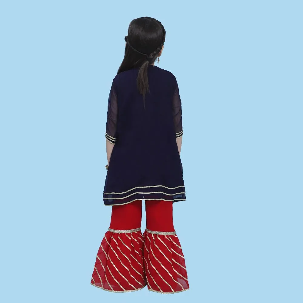 Fancy Eastern Embroidery 3 PCs Suit For Girls - Navy (E3PC-15)