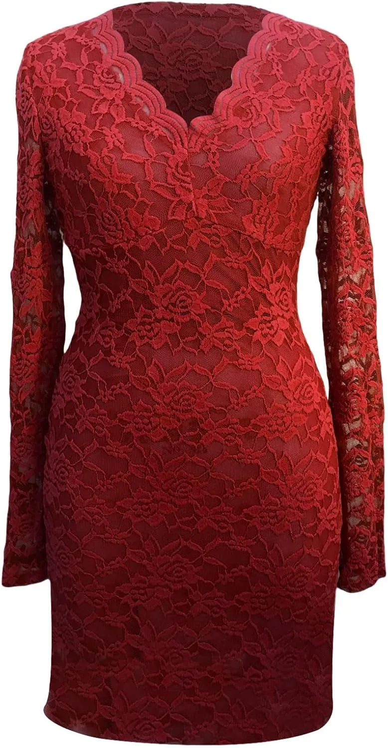 Fashion Plus Size Lace Dress Chiffon Wrap V Neck Bodycon Pencil Dresses Women Cocktail Party Guest Mini Dress Clubwear
