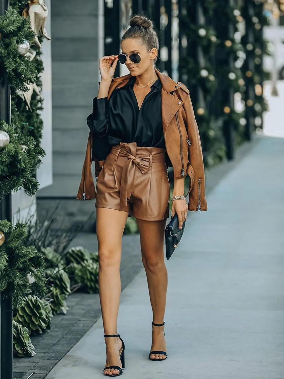 Faux Leather PU Elastic Shaping Hip Push Up Pants Black Thick Sexy Leggings for Women