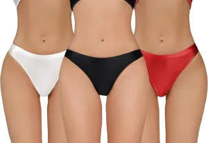 FEOYA Women Metallic Thongs Low Waist Cheeky Panties Rave Festival Bottoms for Club Party 3/4 Pack