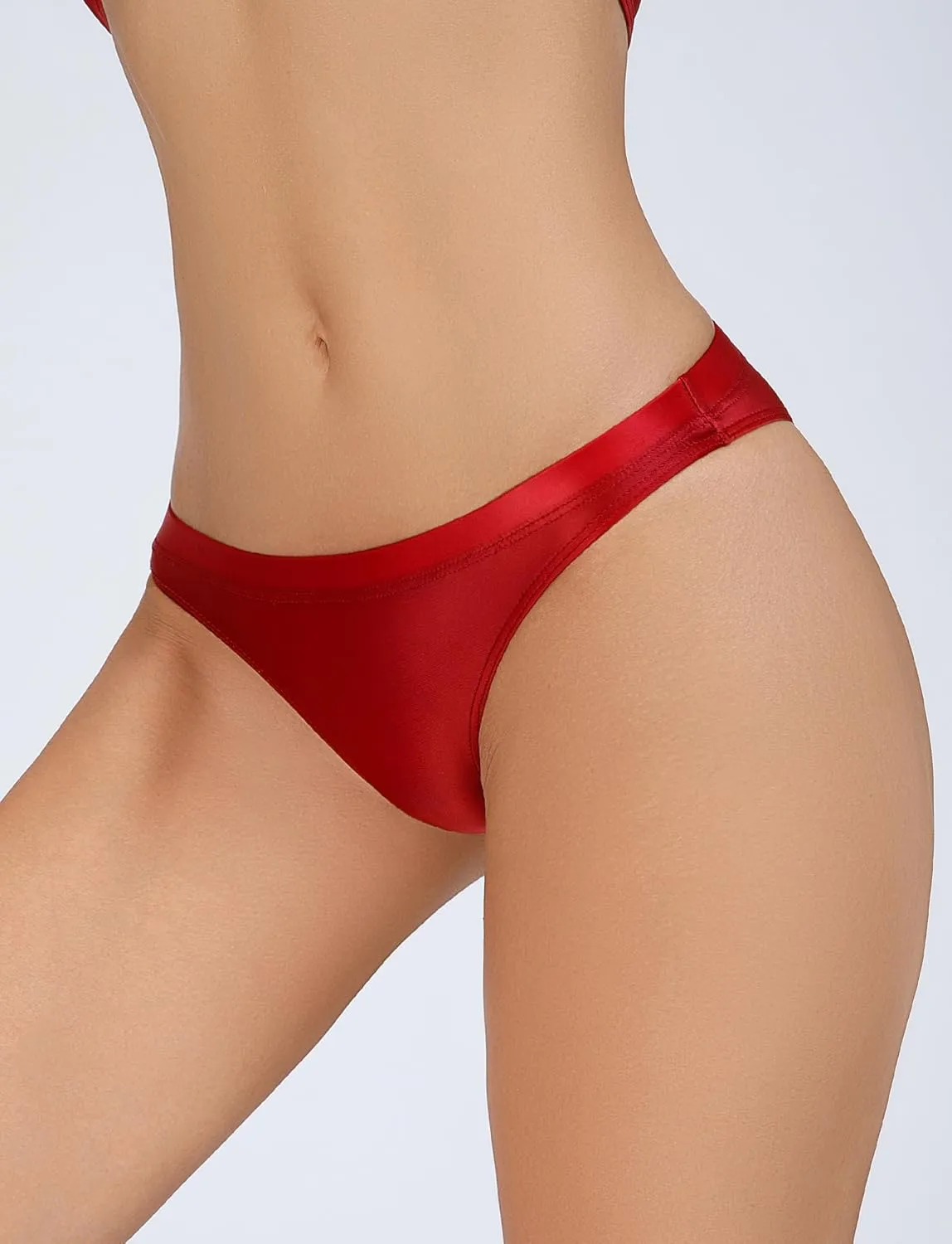 FEOYA Women Metallic Thongs Low Waist Cheeky Panties Rave Festival Bottoms for Club Party 3/4 Pack