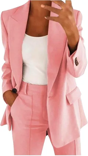 Firzero Plus Size Summer Business Casual Outfits for Women 2 Piece Dressy Work Pants Suits Blazer Jacket Long Pants 2024