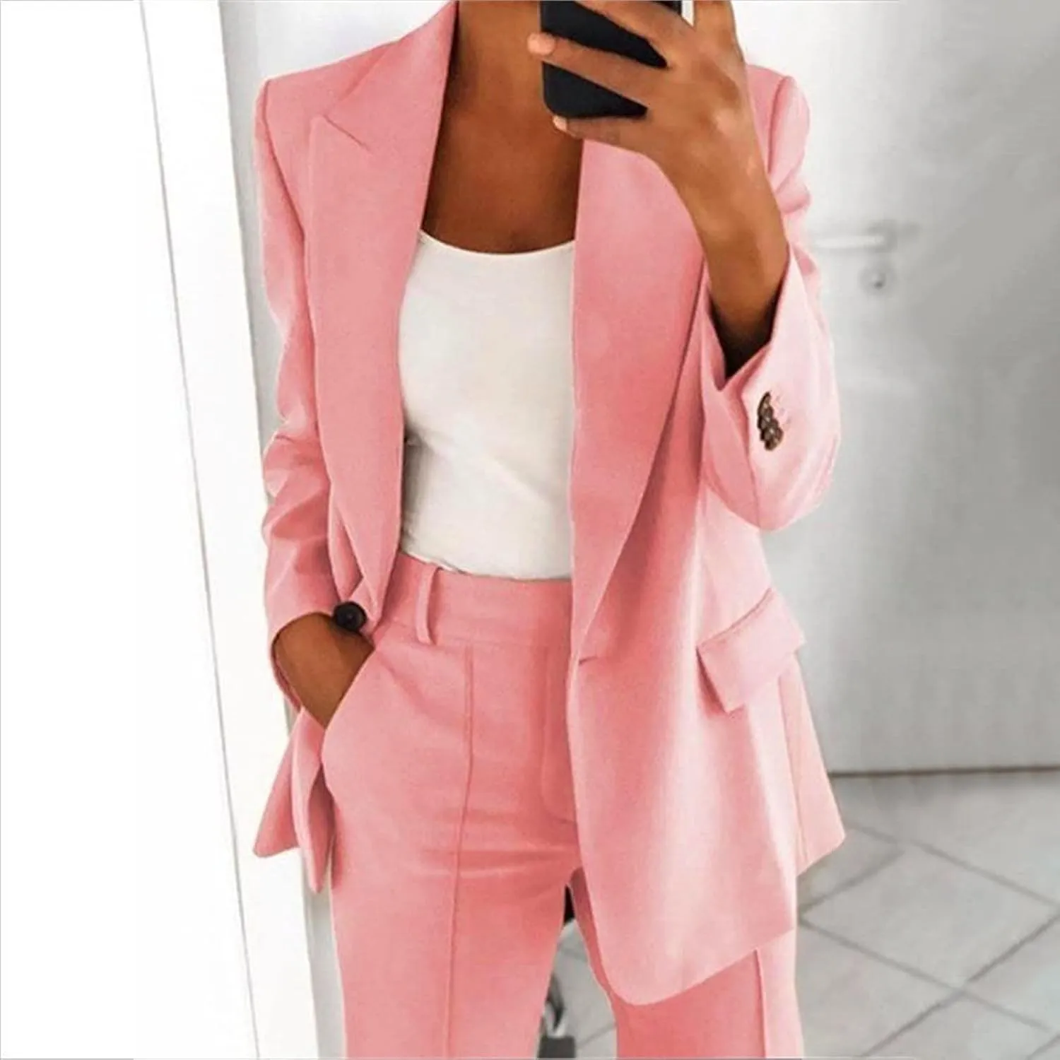 Firzero Plus Size Summer Business Casual Outfits for Women 2 Piece Dressy Work Pants Suits Blazer Jacket Long Pants 2024