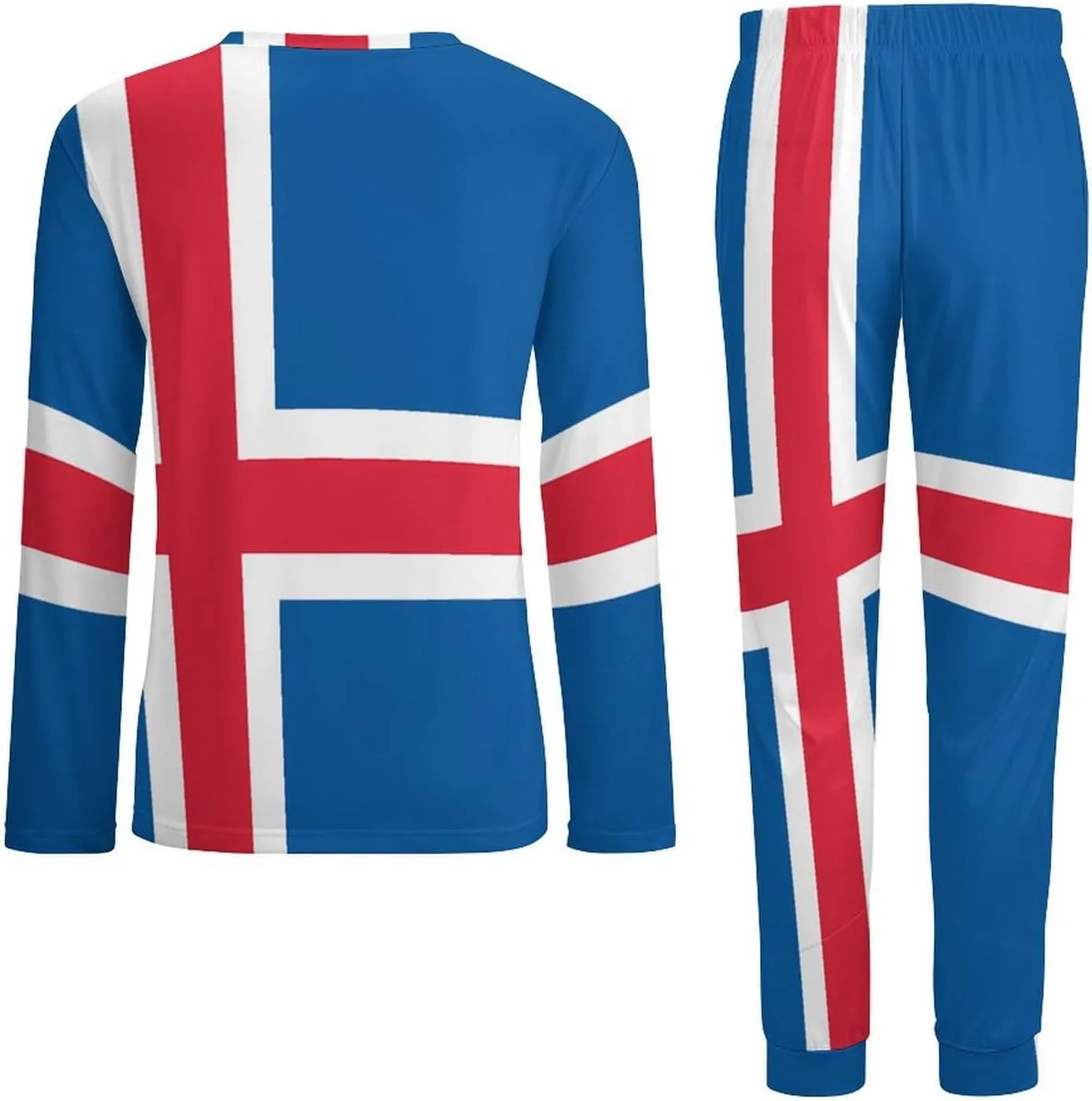 Flag of Iceland Men's Pajama 2 Piece Set Long Sleeve Loungewear Top And Bottom with Pockets