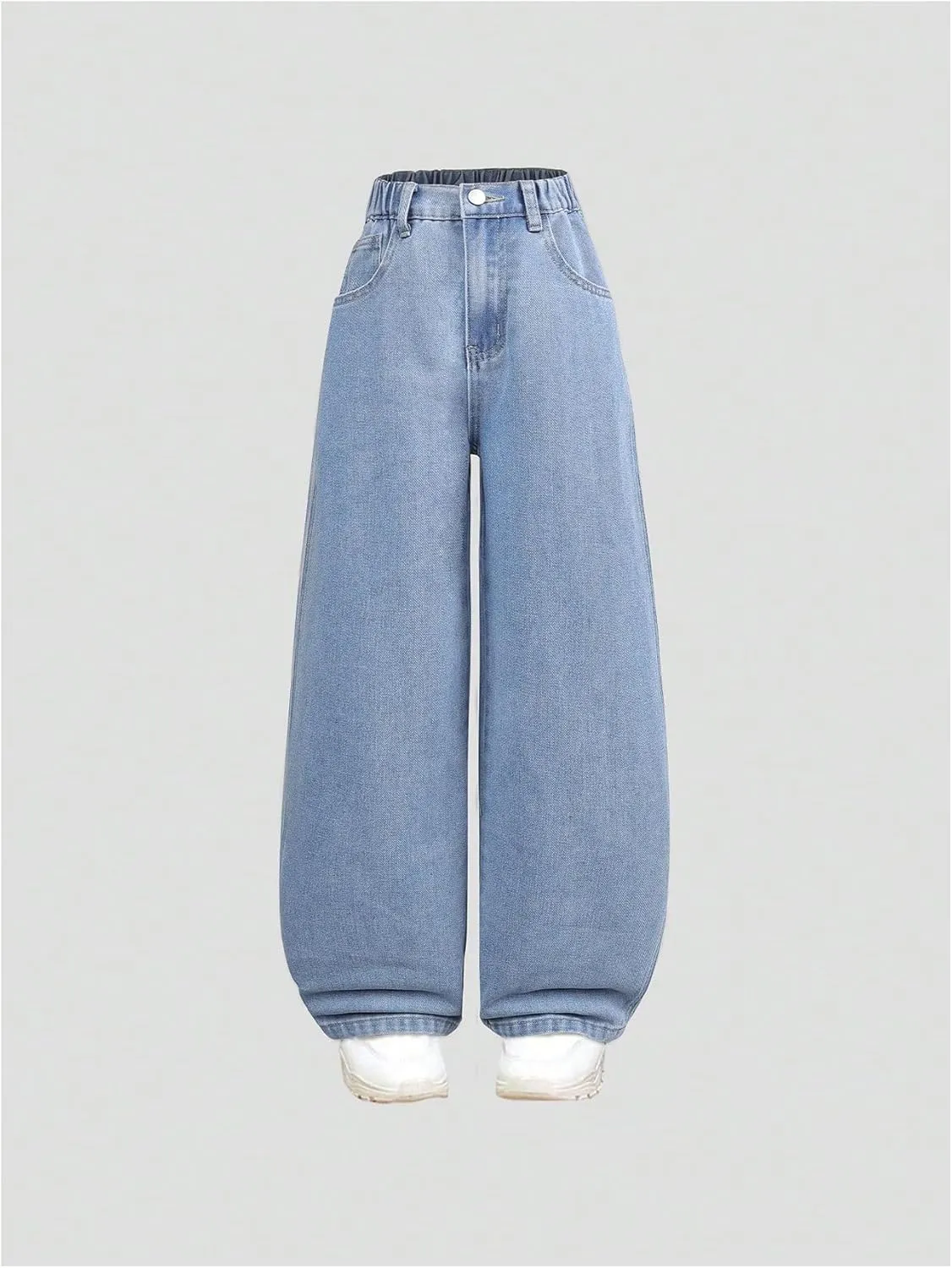 Floerns Girl's Y2k Bowknot Print Elastic Waist Jeans Wide Leg Cute Denim Pants