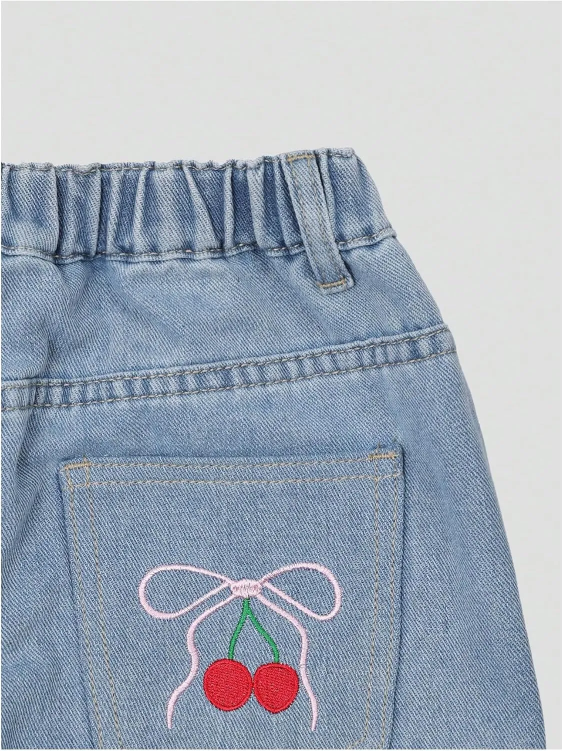 Floerns Girl's Y2k Bowknot Print Elastic Waist Jeans Wide Leg Cute Denim Pants