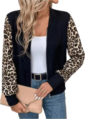 Floerns Women's Plaid Print Zip Up Bomber Jacket Casual Long Sleeve Coat Outwear